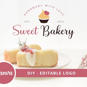 DIY Bakery Canva Logo Template, Cupcake Editable Logo, Small Business Logo, Dessert Maker Logo, Handmade Bakery Logo, Homemade Baker Logo.