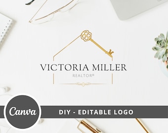 Real Estate Logo Design, Luxury House Editable Canva LogoTemplate, DIY Realtor Key & House Logo, Real Estate Agent Branding, Instant Access