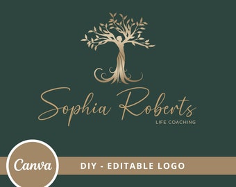 Tree of Life Woman Editable Canva Logo, Wellness Logo Design Template, DIY Life Coaching Logo, Yoga Logo, Psychology Logo, Wellbeing Logo.