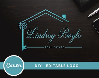 Real Estate Logo Design, Luxury House Editable Canva Template, DIY Realtor House and Key Logo, Real Estate Agent Branding, Instant Access.