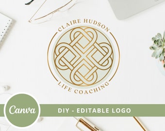 Heart Mandala Wellness Logo, Celtic Knot Editable Logo, DIY Mandala Logo Canva Template, Yoga Logo, Life Coaching Logo, Sacred Geometry Logo