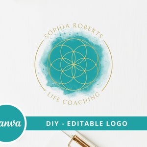 Flower Of Life Editable Logo, Instant Access, DIY Canva Template Logo, Mandala Logo, Life Coach Logo, Sacred Geometry Logo, Wellness Logo.