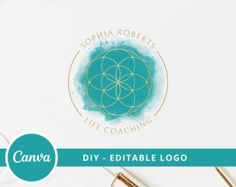 Flower Of Life Editable Logo, Instant Access, DIY Canva Template Logo, Mandala Logo, Life Coach Logo, Sacred Geometry Logo, Wellness Logo.