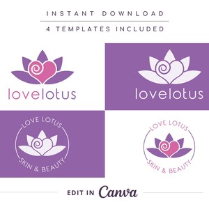 Heart Lotus DIY Beauty Logo Design, Love Lotus Flower Canva Logo Template, Beauty Studio Logo, Massage, Spa & Cosmetics Logo, Wellness Logo. image 3