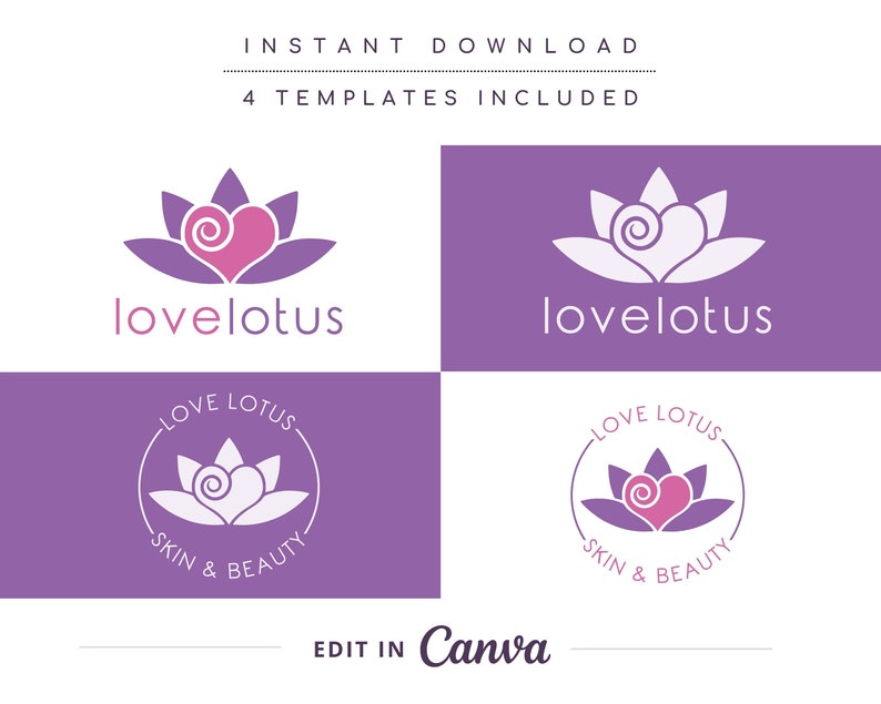 Création de logo de beauté bricolage coeur lotus, modèle de logo sur toile Love Lotus Flower, logo de studio de beauté, massage, logo de spa et de cosmétiques, logo de bien-être. image 4