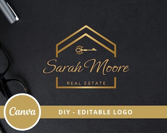 Real Estate House DIY Logo, Editable Logo Canva Template, Realtor Key Logo, Guest House Logo, Real Estate Agent Branding, Instant Access