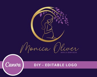 Doula Editable Canva Logo Template, Midwifery Premade Logo Design, DIY Tree of Life Logo, Pregnant Healthy Logo Design, Pregnant Woman Logo.