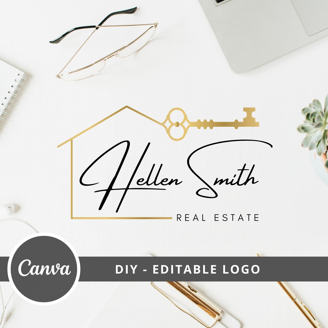 Real Estate Logo Design, Luxury House Editable Canva Logo Template, DIY ...
