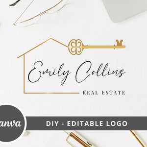 Real Estate Logo Design, Luxury House Editable Canva LogoTemplate, DIY Realtor Key & House Logo, Real Estate Agent Branding, Instant Access image 2