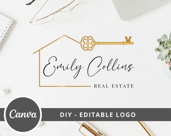 Real Estate Logo Design, Luxury House Editable Canva LogoTemplate, DIY Realtor Key & House Logo, Real Estate Agent Branding, Instant Access