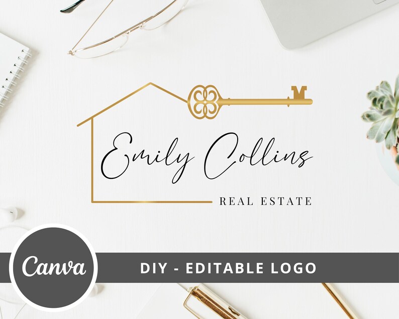 Real Estate Logo Design, Luxury House Editable Canva LogoTemplate, DIY Realtor Key & House Logo, Real Estate Agent Branding, Instant Access image 2