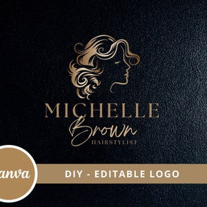 DIY Beauty Logo, Hair Stylist Editable Logo,  Beauty Studio Logo, Edit in Canva Logo Template, Hair Extensions Logo, Woman Logo, Hair Logo.
