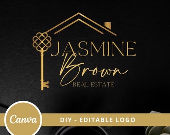 Real Estate Logo Design, Luxury House Editable Canva LogoTemplate, DIY Realtor Key & House Logo, Real Estate Agent Branding, Instant Access