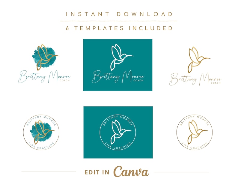 Hummingbird Editable Logo Design, Wellness Colibri Canva Logo Template, DIY Life Coaching Bird Logo, Psychology Logo. Healing Therapy Logo. image 4