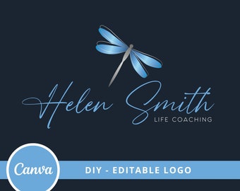 Dragonfly Logo Editable Design, Dragonfly Canva Logo DIY Template, Wellness, Yoga, Life Coaching, Psychology. Healing, Therapy Logo Design.