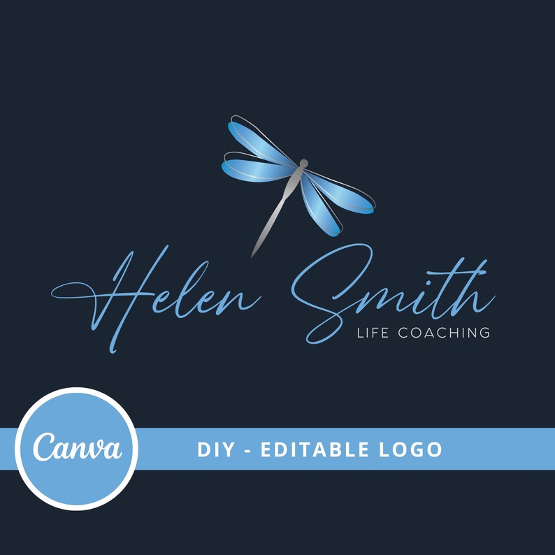 Dragonfly Logo Editable Design, Dragonfly Canva Logo DIY Template, Wellness, Yoga, Life Coaching, Psychology. Healing, Therapy Logo Design. image 1