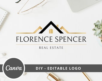 Real Estate Editable Logo Design,  Luxury House Roof Canva Logo Template, DIY Realtor Home Logo, Real Estate Agent Branding, Instant Access.