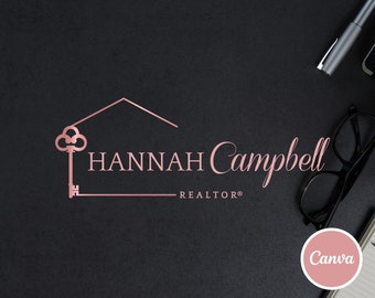 Real Estate Key Logo Design, House & Key  Canva Logo Editable Template, DIY Realtor House Logo, Real Estate Agent Branding, Instant Access