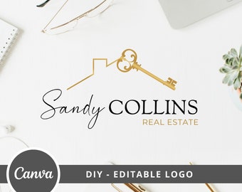 Real Estate Key Logo Design, Editable Canva Logo Template, DIY Realtor Key House Logo, Premade Real Estate Agent Branding, Instant Access