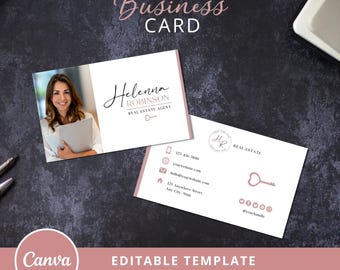 Realtor Business Card Canva Template, Editable Double Sided Design (Digital Download)