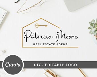 Real Estate House DIY Logo, Editable Logo Canva Template, Realtor Key Logo, Guest House Logo, Real Estate Agent Branding, Instant Access