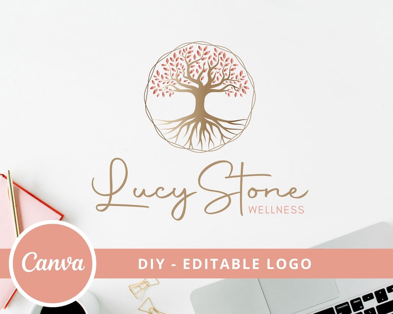 Tree of Life Canva Logo Template, Tree Editable Logo, DIY Life Coaching Logo, Yoga Logo, Psychology Logo, Healing Logo, Natural Therapy Logo image 1