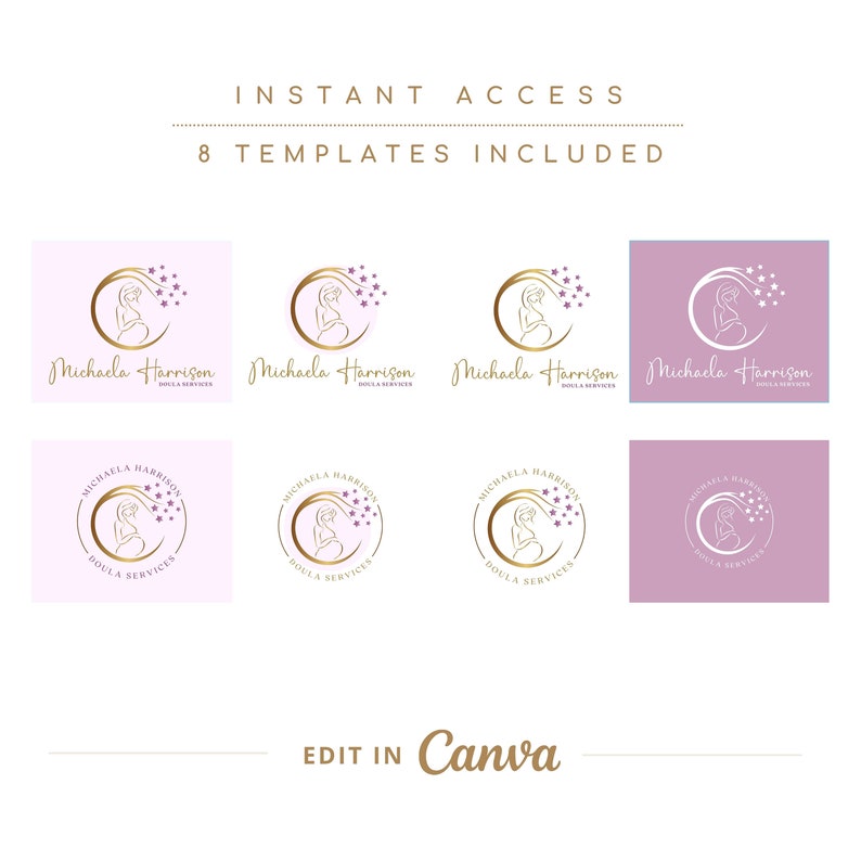 Doula Editable Canva Logo Template, Midwifery Premade Logo Design, DIY Pregnancy Logo, Pregnant Healthy Logo Design, Pregnant Woman Logo. image 4