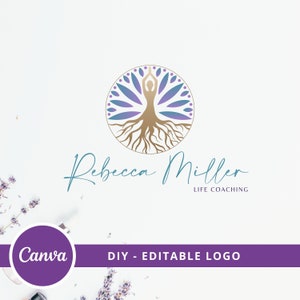 Tree Woman Mandala Editable Logo, Wellness Canva Logo Template, Life Coach, Yoga, Psychology, Healing Logo, Human Tree Logo, Tree Roots Logo