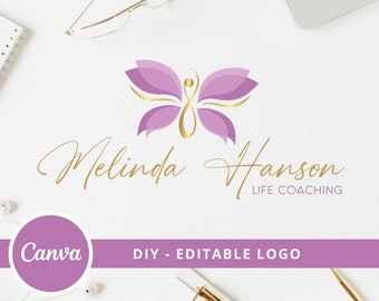 Butterfly Infinity DIY Editable Logo, Wellness Spiritual Canva Logo Template, Yoga, Coaching, Spa, Psychology. Healing Canva Logo Design.