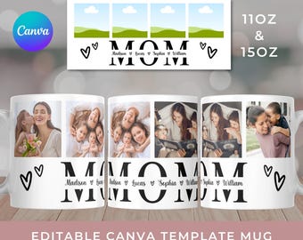 Modello Canva per tazza personalizzata con foto della mamma (download digitale)