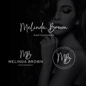 May include: Black and white logo design for Melinda Brown Photography. The logo features a stylized "MB" monogram in a circle with the text "Melinda Brown Photography" below. The logo is also shown in a handwritten font with the text "Melinda Brown Photography" below.