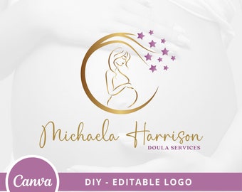 Doula Editable Canva Logo Template, Midwifery Premade Logo Design, DIY Pregnancy Logo, Pregnant Healthy Logo Design, Pregnant Woman Logo.