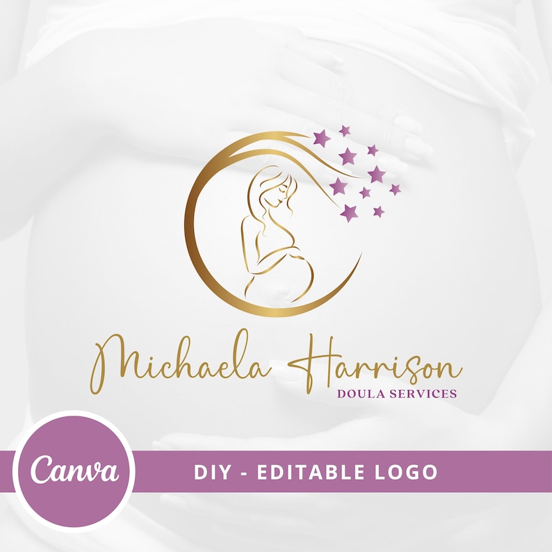 Doula Editable Canva Logo Template, Midwifery Premade Logo Design, DIY Pregnancy Logo, Pregnant Healthy Logo Design, Pregnant Woman Logo. image 2