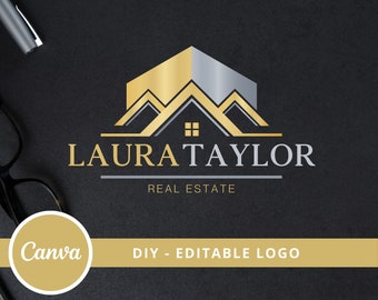 Real Estate DIY Logo Design, House Canva Logo Editable Template, Realtor House Roof Logo Design, DIY Building Logo, Real Estate Agent Logo.