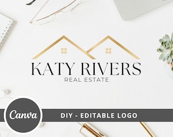 Real Estate DIY Logo Design, House Canva Logo Editable Template, Realtor House Roof Logo Design, Guest House Logo, Real Estate Agent Logo.