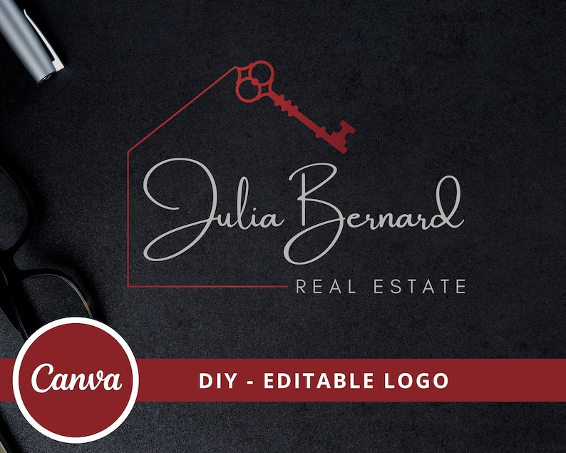 Real Estate Key Logo Design, Broker Editable Canva Logo Template, DIY Realtor Key Logo, Premade Real Estate Agent Branding, Instant Access image 1