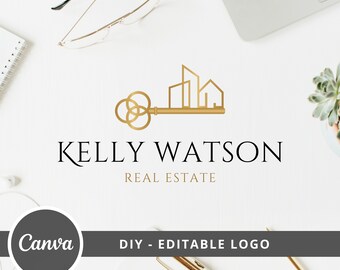 Real Estate Key Logo Design, Building Editable Canva Logo Template, DIY Realtor Key Logo, Premade Real Estate Agent Branding, Instant Access