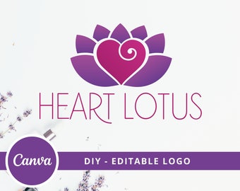 Heart Lotus DIY Logo Design, Lotus Flower Canva Logo Template, Life Coaching, Yoga, Spa & Cosmetics Logo, Wellness, Healing Therapy Logo.