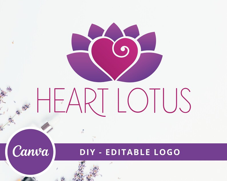 Heart Lotus DIY Logo Design, Lotus Flower Canva Logo Template, Life Coaching, Yoga, Spa & Cosmetics Logo, Wellness, Healing Therapy Logo. image 1