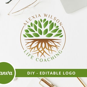 Tree Roots Mandala Logo, Tree of Life Canva Logo, DIY Life Coaching Logo, Yoga Logo, Psychology Logo, Healing Logo, Natural Therapy Logo. image 1