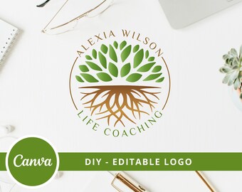 Tree Roots Mandala Logo, Tree of Life Canva Logo, DIY Life Coaching Logo, Yoga Logo, Psychology Logo, Healing Logo, Natural Therapy Logo.