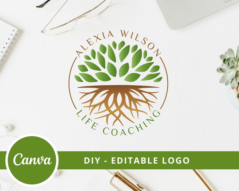 Tree Roots Mandala Logo, Tree of Life Canva Logo, DIY Life Coaching Logo, Yoga Logo, Psychology Logo, Healing Logo, Natural Therapy Logo. image 2