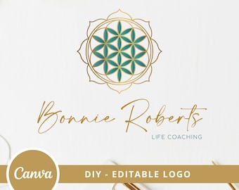 Flower Of Life Mandala Editable Logo, Instant Access, DIY Canva Template Logo, Life Coaching Logo, Sacred Geometry Logo, Wellness Logo.