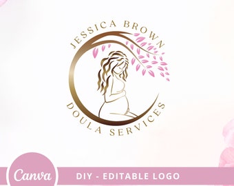Doula Editable Canva Logo Template, Midwifery Premade Logo Design, DIY Tree of Life Logo, Pregnant Healthy Logo Design, Pregnant Woman Logo.
