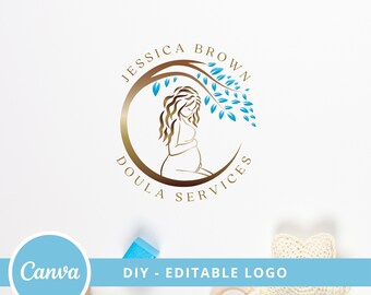Doula Editable Canva Logo Template, Midwifery Premade Logo Design, DIY Tree of Life Logo, Pregnant Healthy Logo Design, Pregnant Woman Logo.