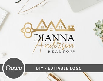 Real Estate Key Logo Design, House Editable Canva Logo Template, DIY Realtor Key Logo, Premade Real Estate Agent Branding, Instant Access