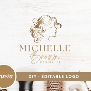 DIY Beauty Logo, Hair Stylist Editable Logo,  Beauty Studio Logo, Edit in Canva Logo Template, Hair Extensions Logo, Woman Logo, Hair Logo.