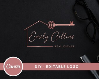 Real Estate Logo Design, Luxury House Editable Canva LogoTemplate, DIY Realtor Key & House Logo, Real Estate Agent Branding, Instant Access