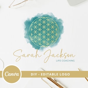 Flower Of Life Editable Logo, DIY Canva Template Wellness Logo, Mandala Holistic Logo, Life Coach Logo, Sacred Geometry Logo, Spiritual Logo