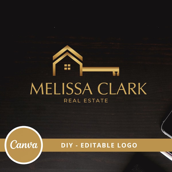 Real Objekt Key Logo Design, Haus bearbeitbare Canva Logo Vorlage, DIY Realtor Key Logo, vorgefertigtes Branding für Makler, sofortiger Zugriff